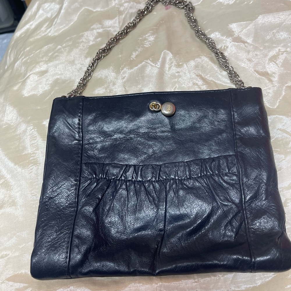 Vintage Ande blue small Leather purse with chain strap,